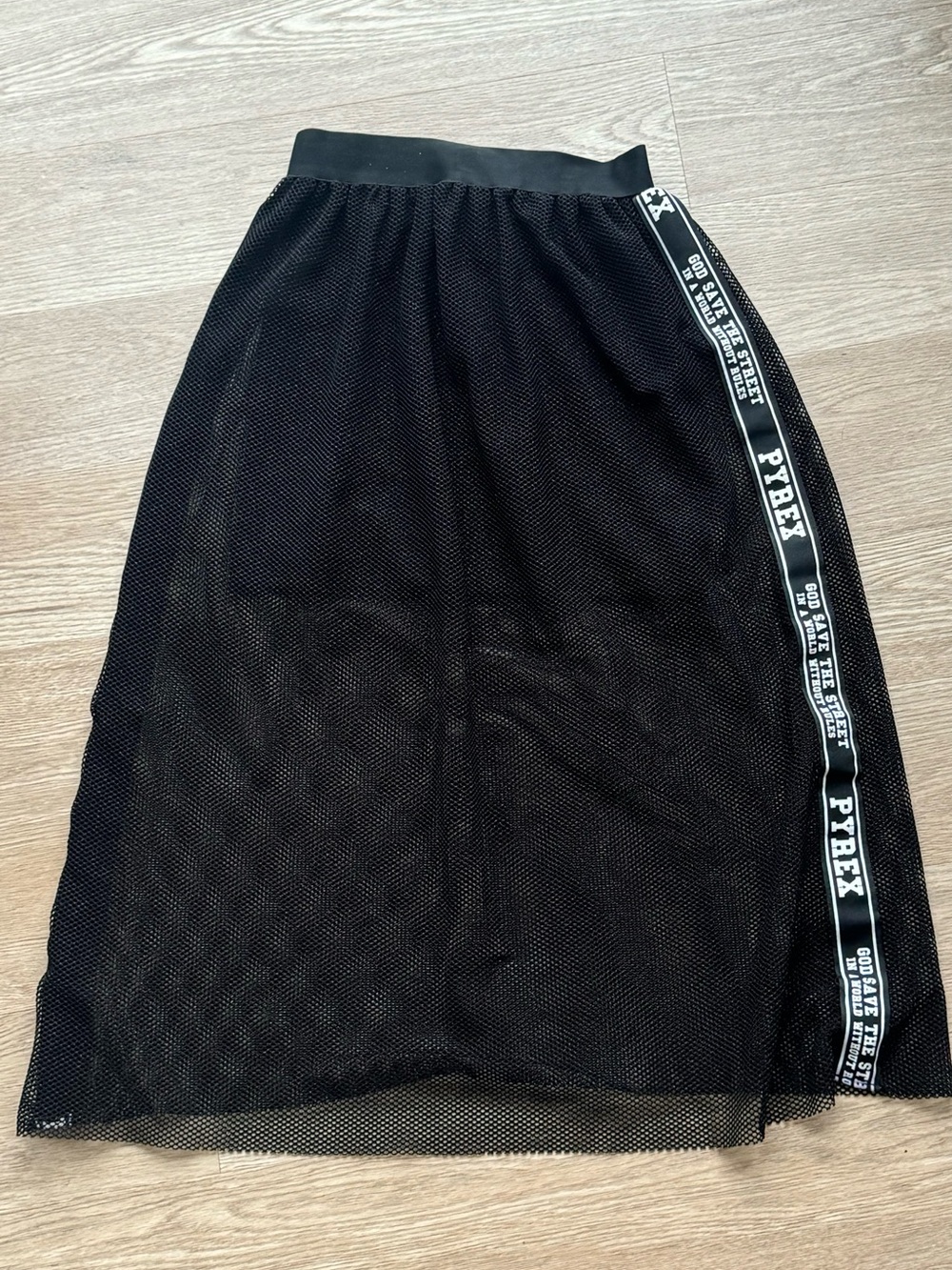 Pyrex Black Mesh Maxi Skirt with Branded Side Tape